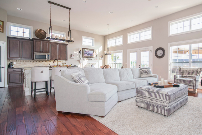 renovated living room and kitchen